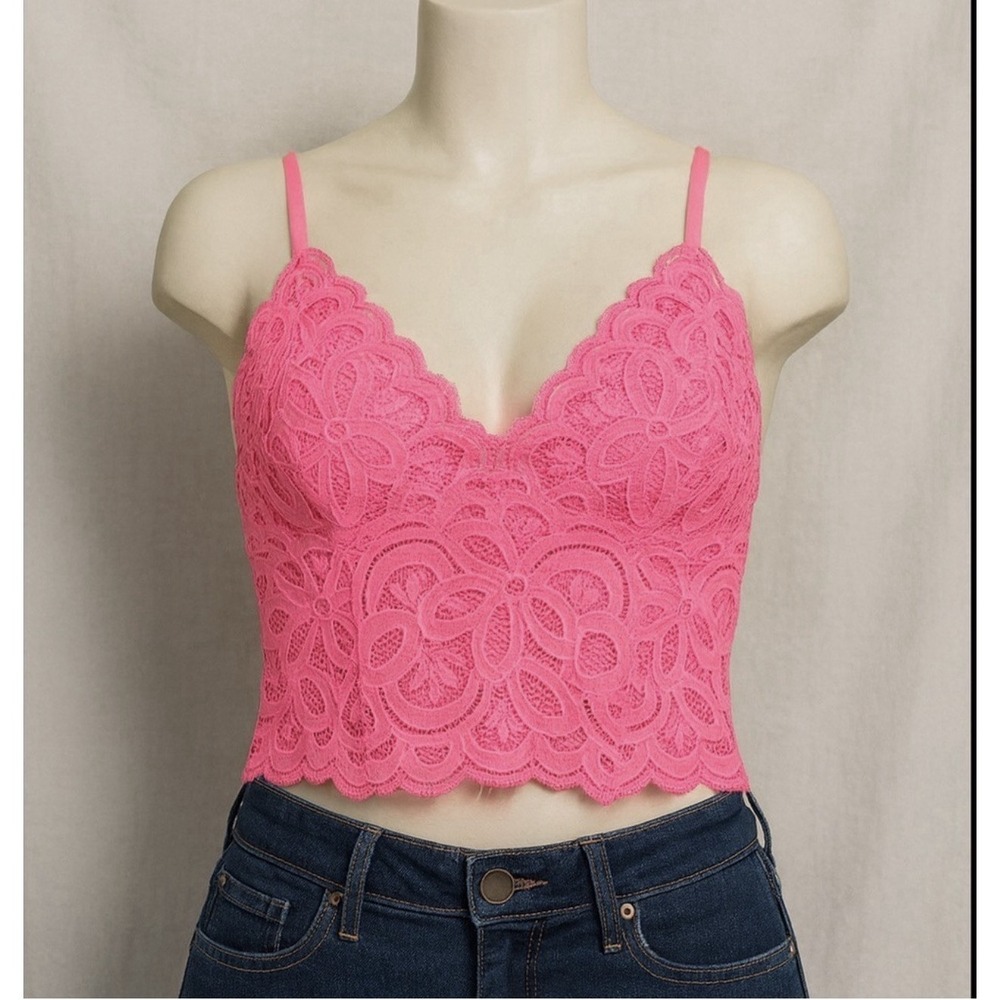 Aerie Hot Pink Lace Bralette Crop Top Festival Coachella Boho Y2K Size M